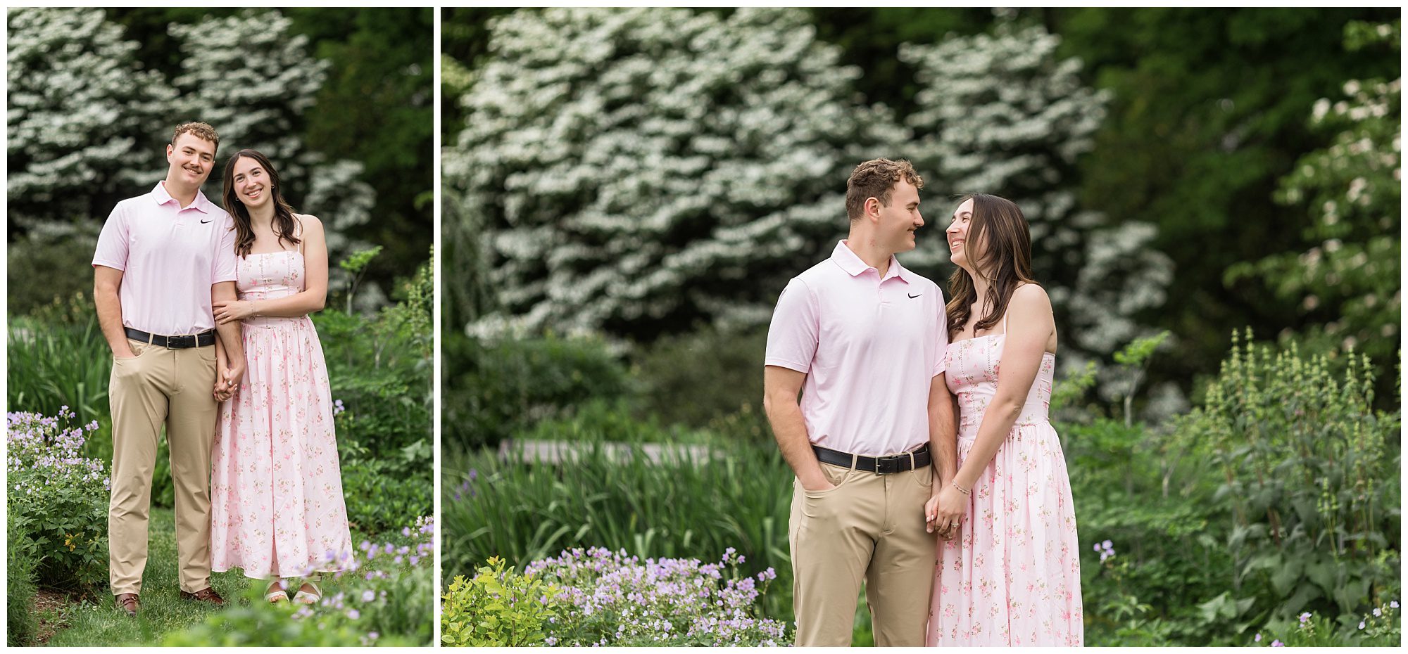 Couple laughing during engagement session in Hartford