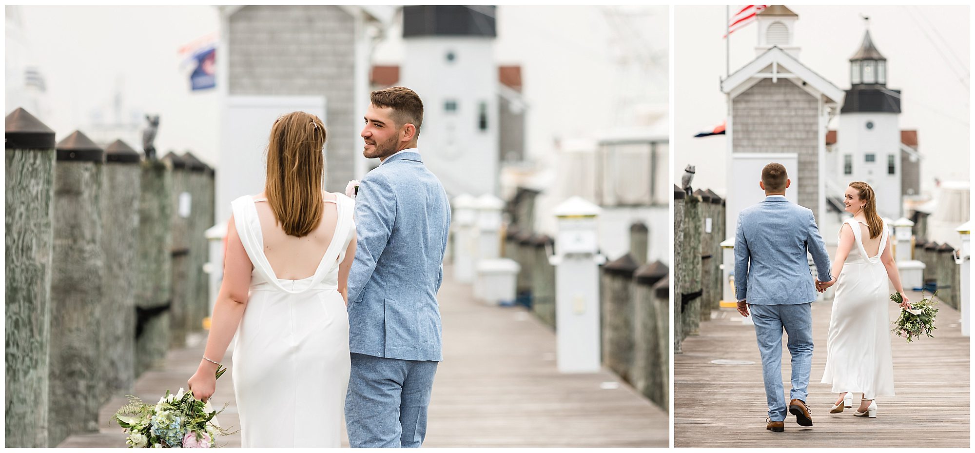 Bride and groom portraits at Saybrook Point marina