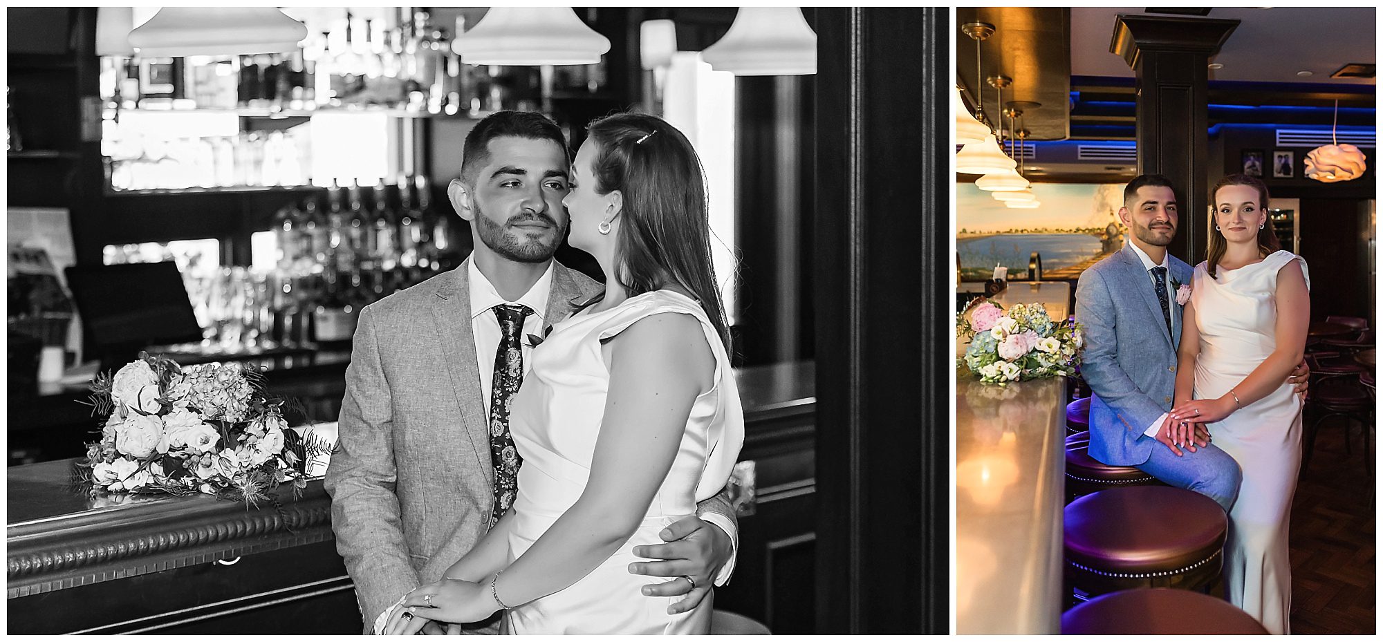 Hotel bar wedding portraits at Saybrook Point